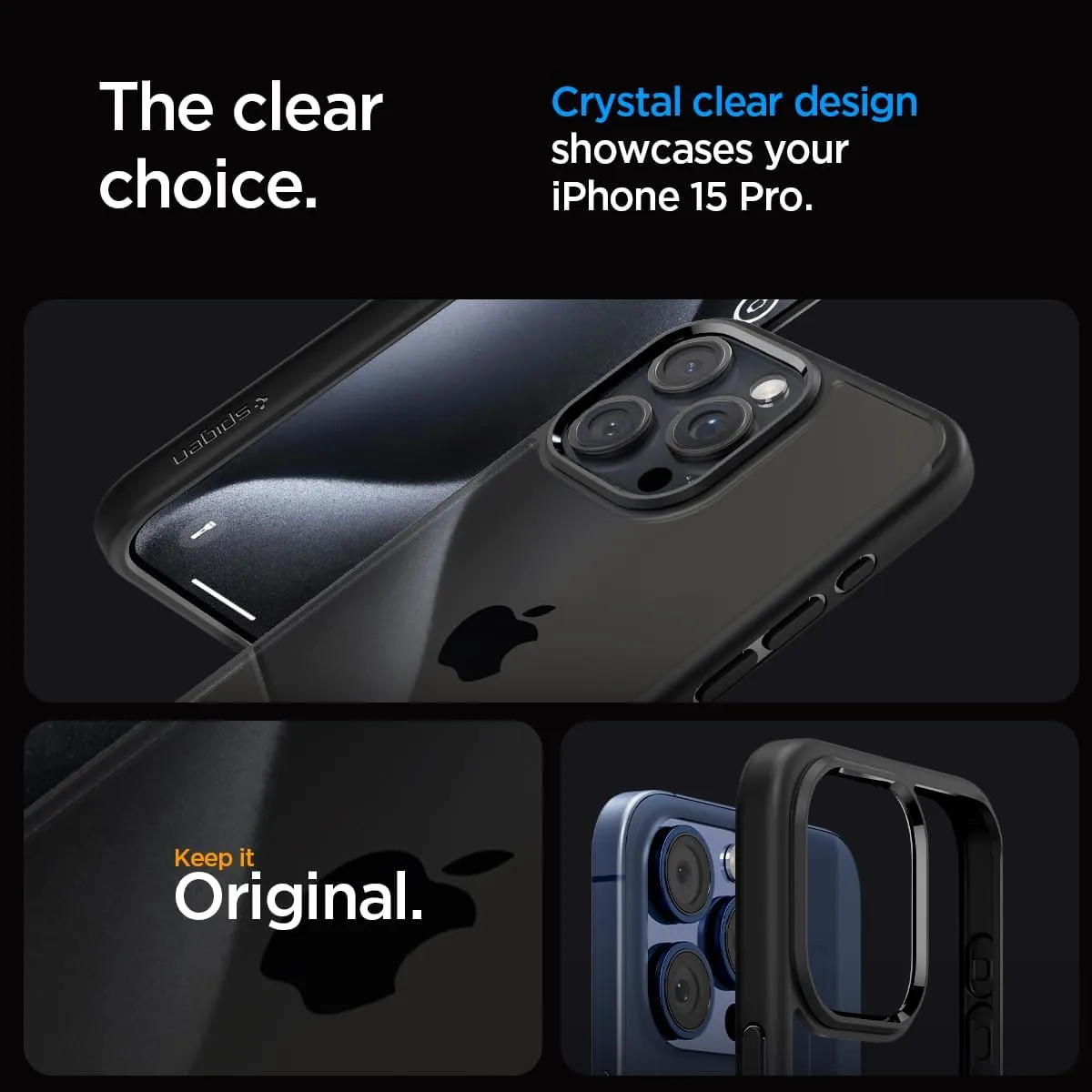 Spigen Ultra Hybrid Designed for iPhone 15 Pro Case (2023) [Anti-Yellowing], [Military-Grade Protection] - Matte Black