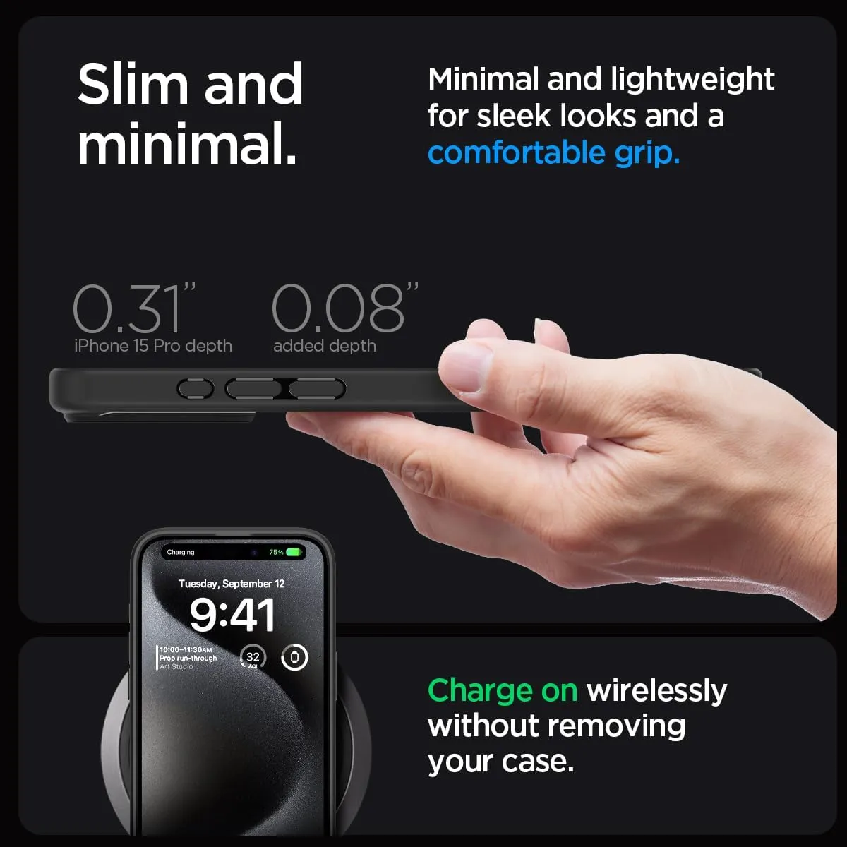Spigen Ultra Hybrid Designed for iPhone 15 Pro Case (2023) [Anti-Yellowing], [Military-Grade Protection] - Matte Black