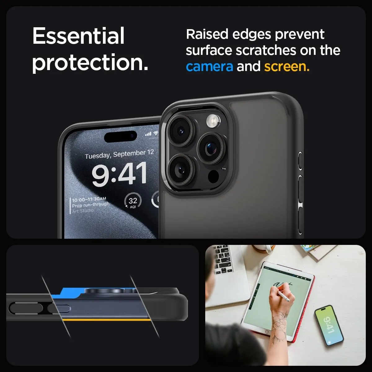 Spigen Ultra Hybrid Designed for iPhone 15 Pro Case (2023) [Anti-Yellowing], [Military-Grade Protection] - Matte Black