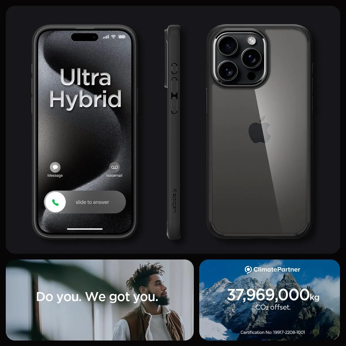 Spigen Ultra Hybrid Designed for iPhone 15 Pro Case (2023) [Anti-Yellowing], [Military-Grade Protection] - Matte Black