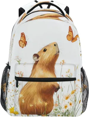 Sport Backpack for Teacher Nurse Fashion Business Work Bag with Chest Strap for Travel Trip Sweet Capybara White
