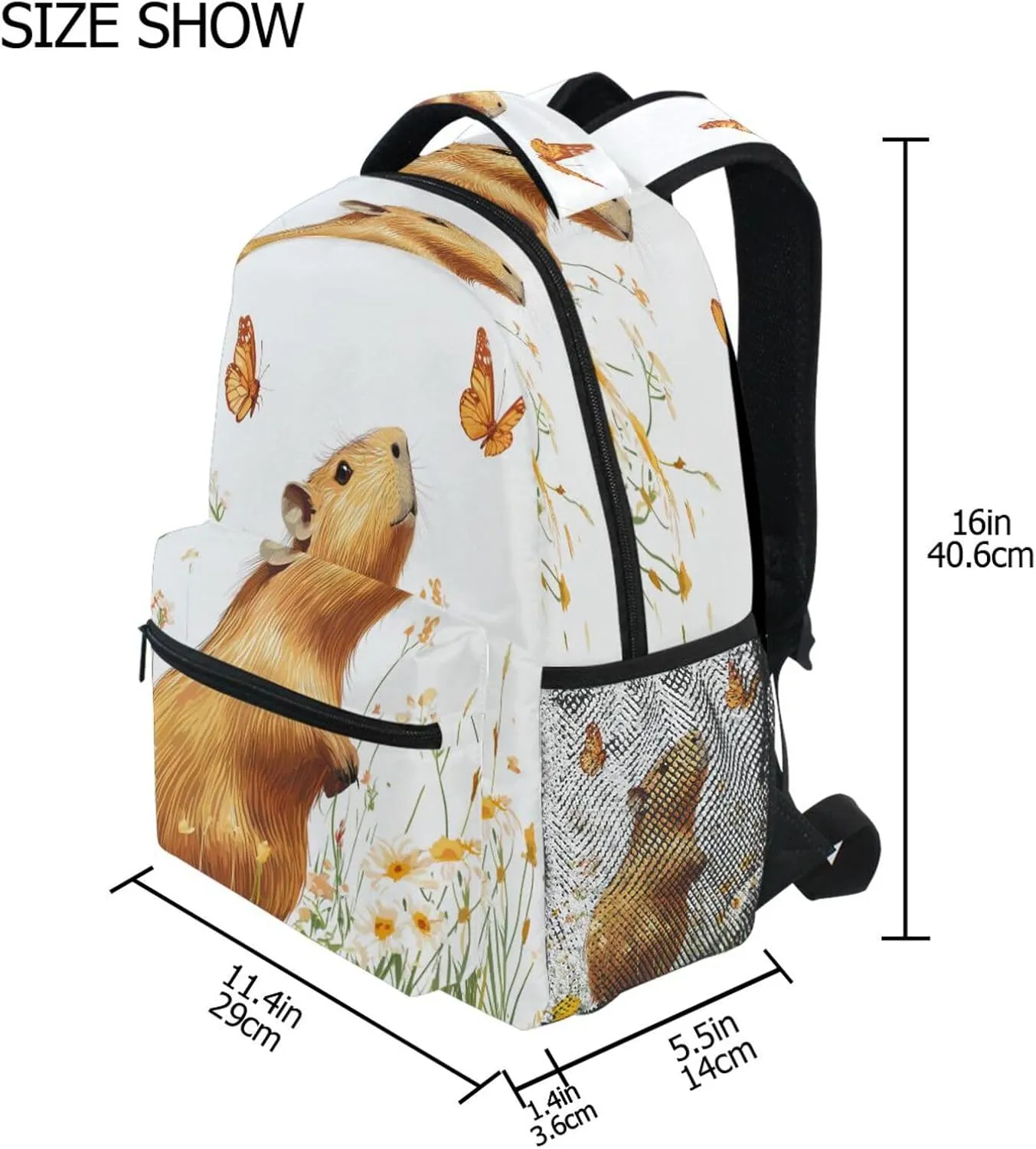 Sport Backpack for Teacher Nurse Fashion Business Work Bag with Chest Strap for Travel Trip Sweet Capybara White