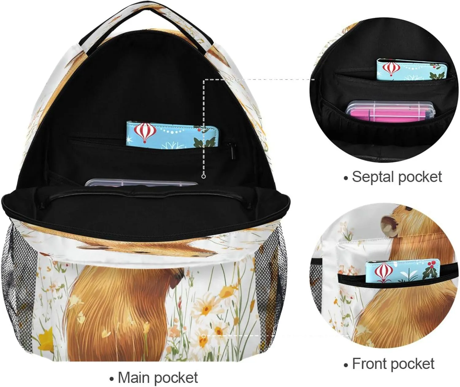 Sport Backpack for Teacher Nurse Fashion Business Work Bag with Chest Strap for Travel Trip Sweet Capybara White