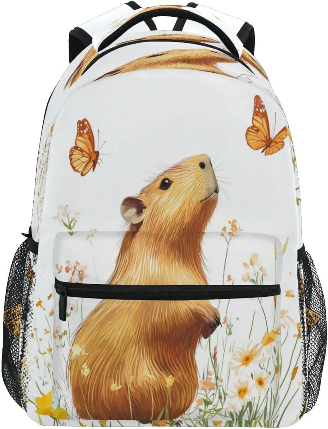 Sport Backpack for Teacher Nurse Fashion Business Work Bag with Chest Strap for Travel Trip Sweet Capybara White
