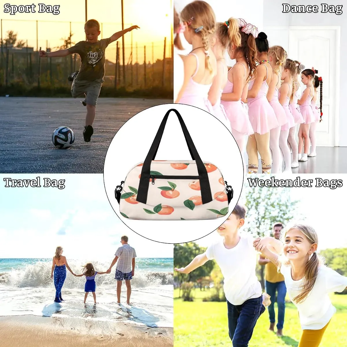Sport Duffel Bag Sweet Peach Kids Gym Bag Weekender Overnight Bags for Boys Girls Teens Carry On Workout Travel Bag