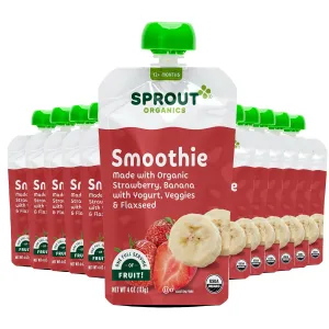 Sprout Organic Baby Food, Stage 4 Toddler Smoothie Pouches, Strawberry Banana & Yogurt, 4 Oz Purees (Pack of 12)