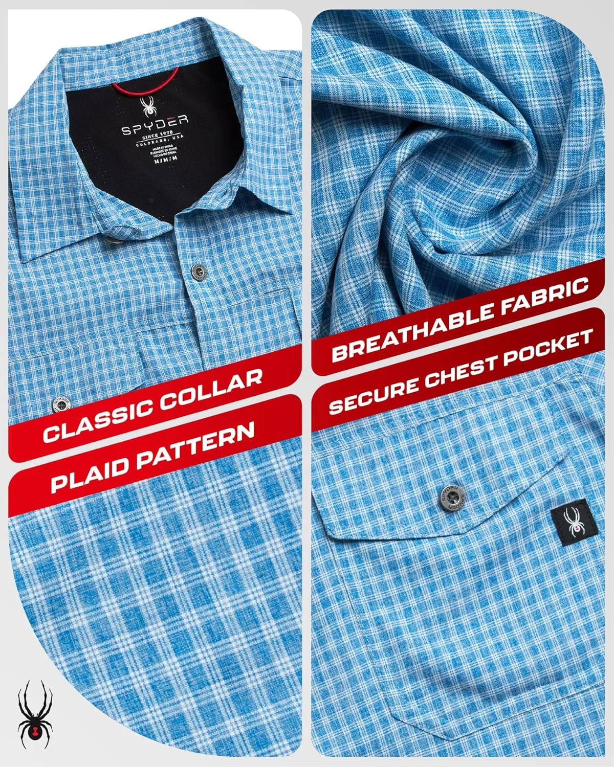 Spyder Mens Short Sleeve Button Down Shirts - Lightweight Plaid Casual Collared Wrinkle Free Dress Shirts for Men (Size S-XL)