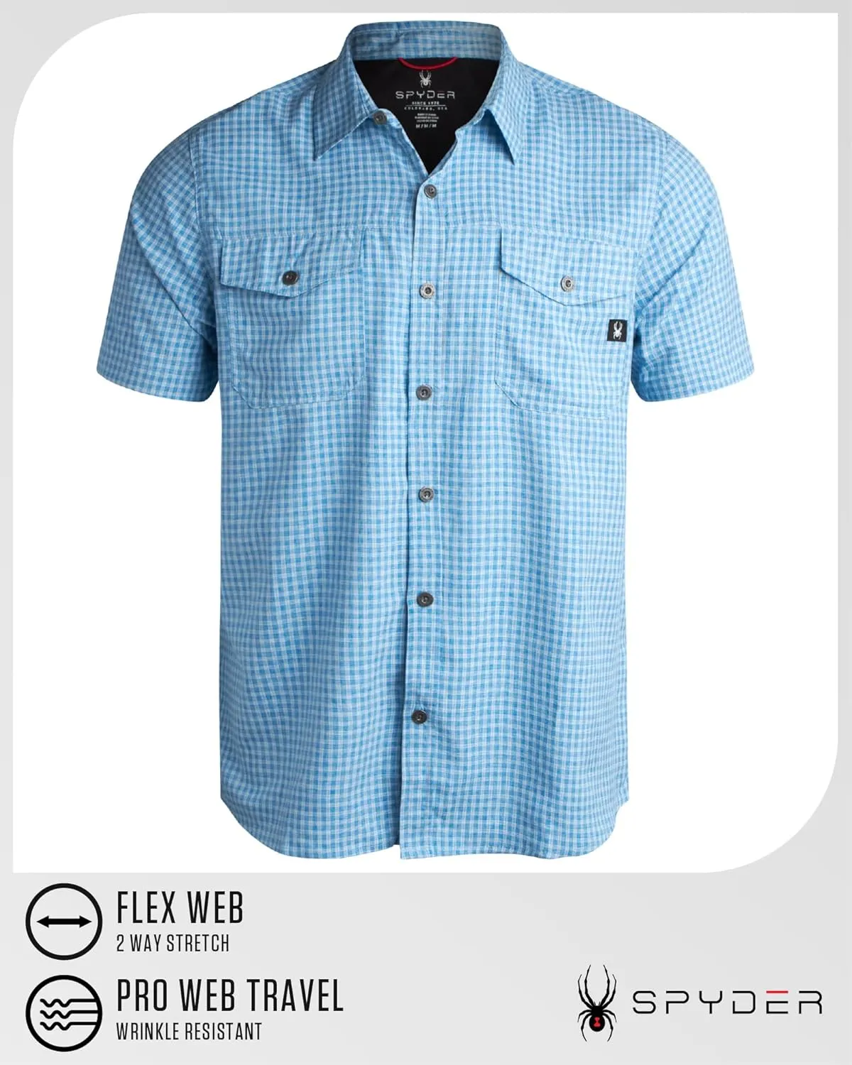 Spyder Mens Short Sleeve Button Down Shirts - Lightweight Plaid Casual Collared Wrinkle Free Dress Shirts for Men (Size S-XL)