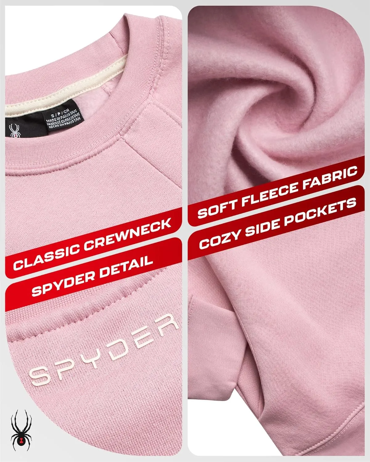 Spyder Women's Crewneck Pullover Sweater - Soft Fleece Long Sleeve Raglan Sweater for Women (Sizes: S-3X)