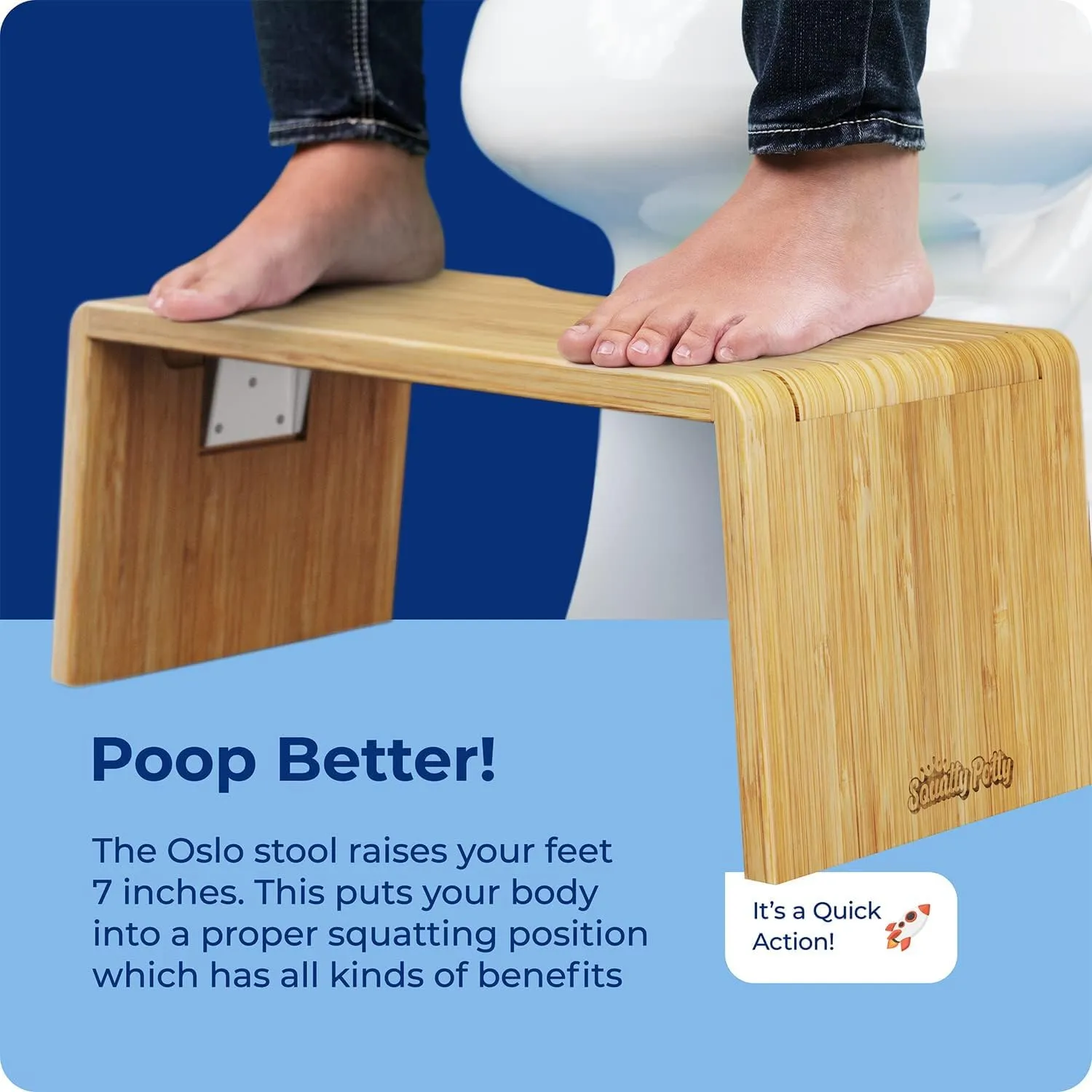 Squatty Potty Oslo Folding Bamboo Toilet Stool – 7 Inches, Collapsible Bathroom Stool for Kids and Adults – Brown, Portable and Space-Saving