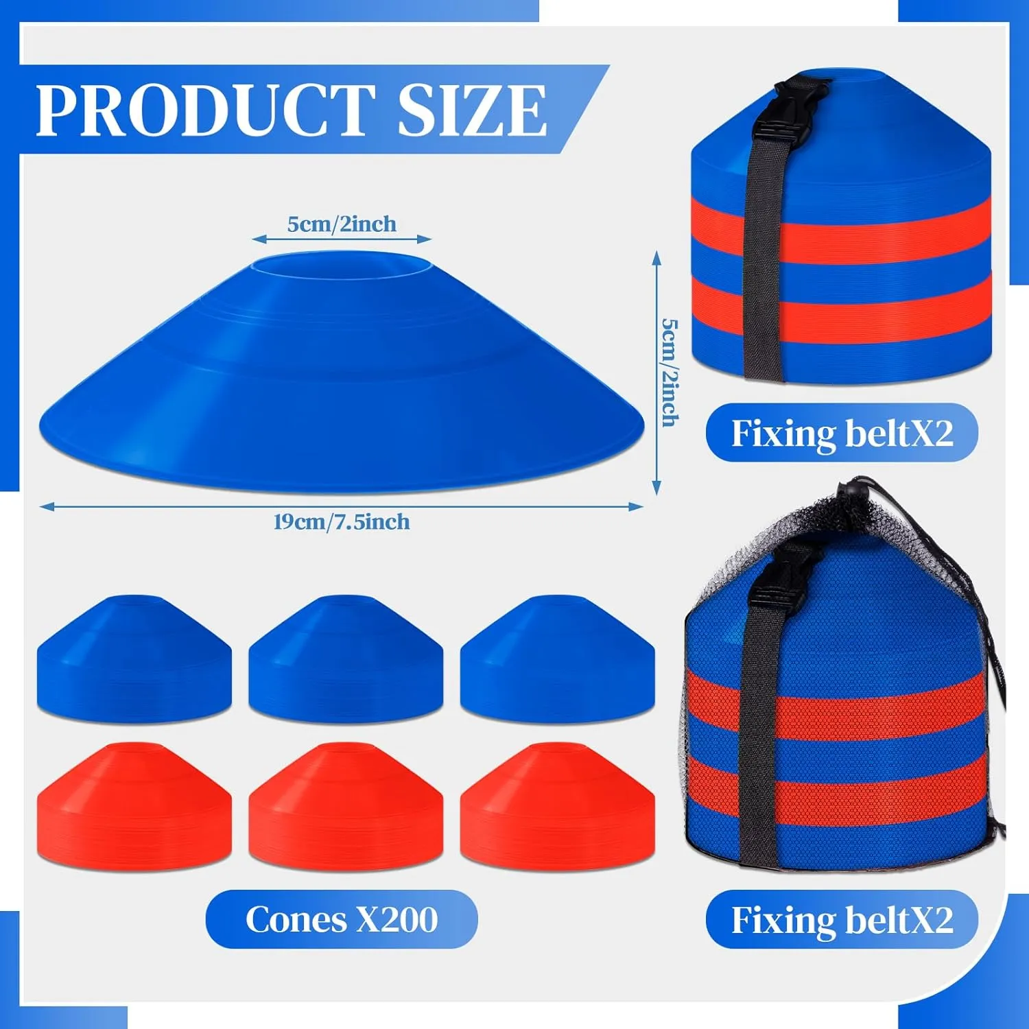 Sratte 200 Pcs Soccer Cones with Strap and Mesh Bag Agility Disc Cones Soccer Training Cones Disc Sports Cones for Drills Challenge Football Basketball Skating Kids Games Outdoor Indoor