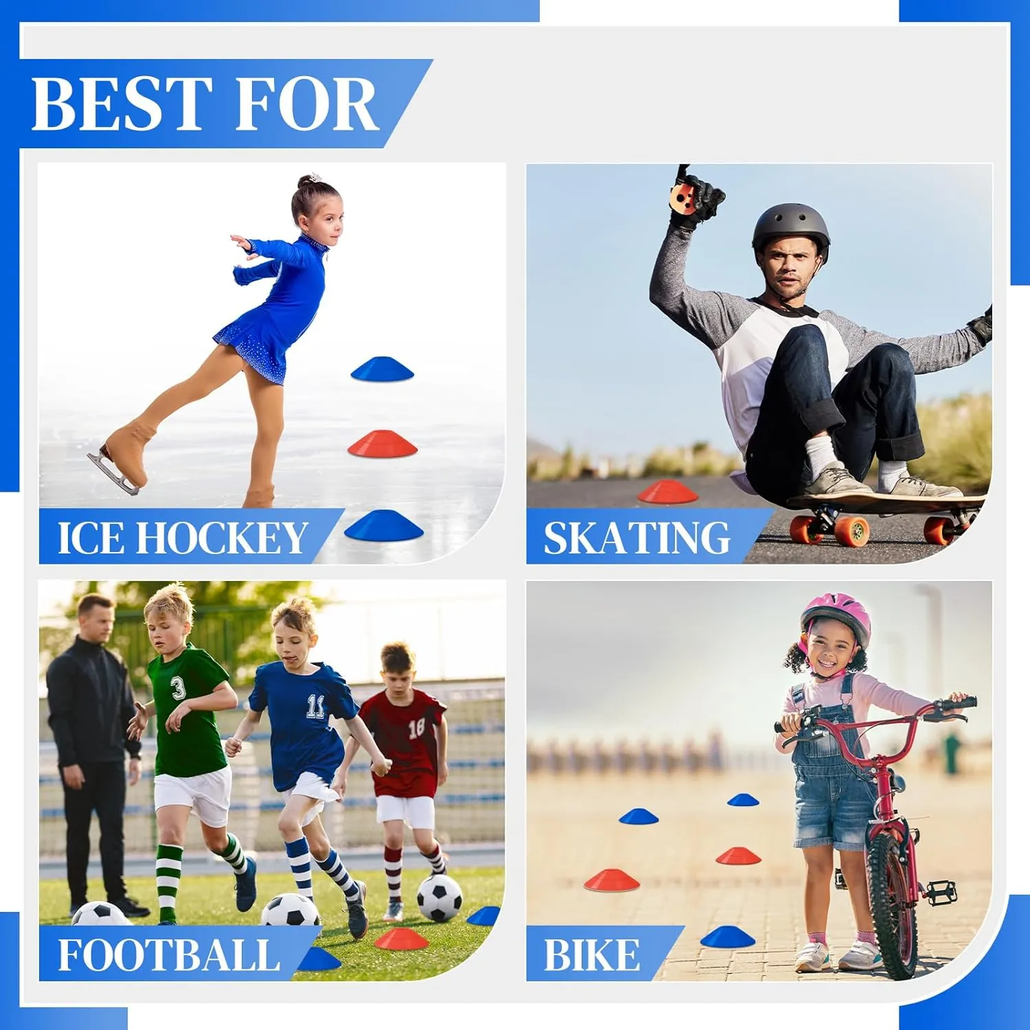 Sratte 200 Pcs Soccer Cones with Strap and Mesh Bag Agility Disc Cones Soccer Training Cones Disc Sports Cones for Drills Challenge Football Basketball Skating Kids Games Outdoor Indoor