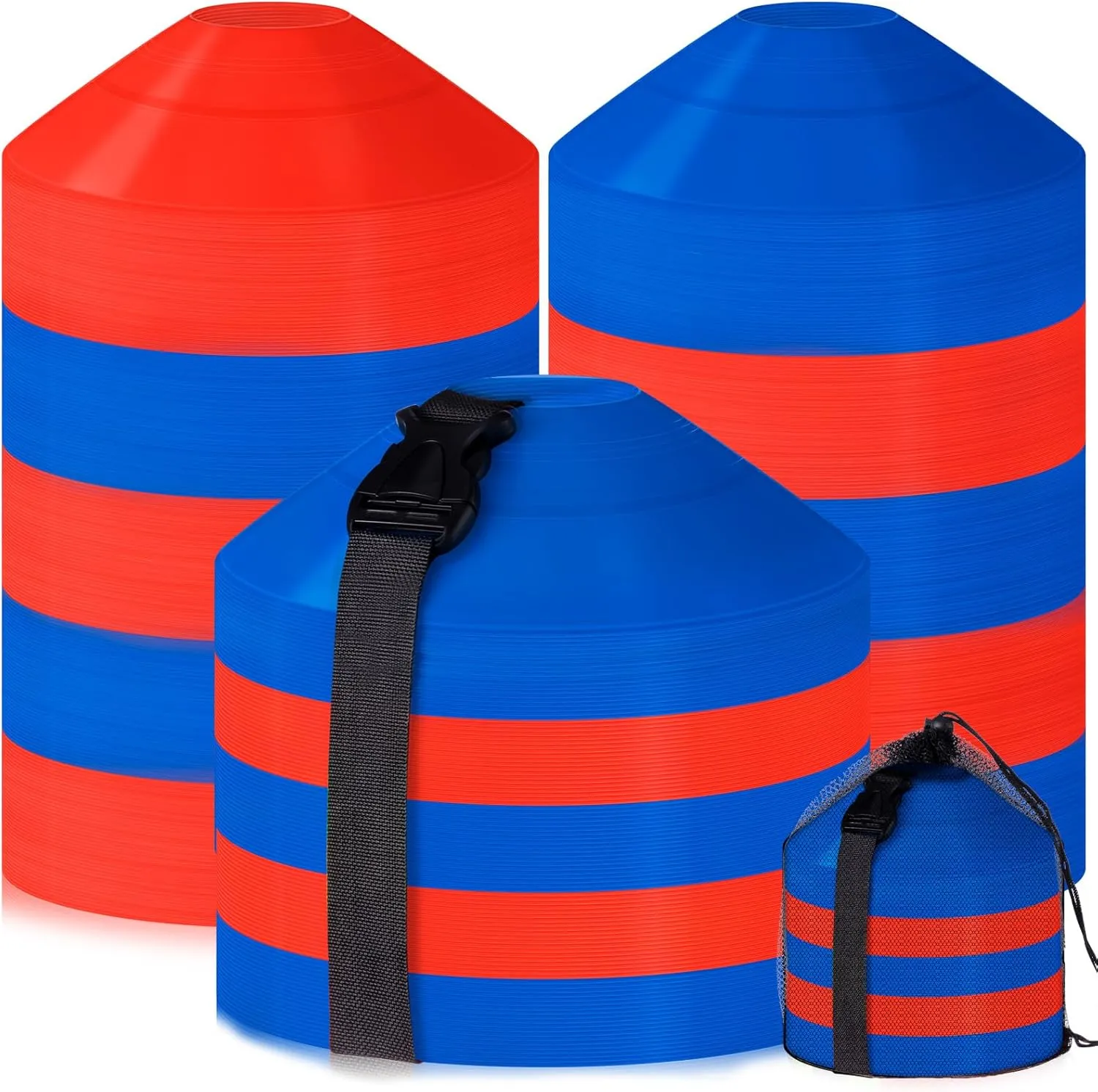 Sratte 200 Pcs Soccer Cones with Strap and Mesh Bag Agility Disc Cones Soccer Training Cones Disc Sports Cones for Drills Challenge Football Basketball Skating Kids Games Outdoor Indoor