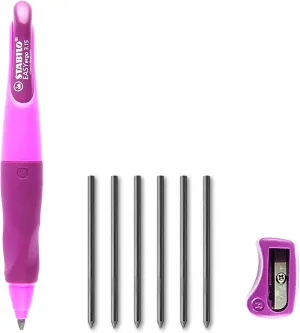 STABILO Ergonomic Mechanical Pencil EASYergo 3.15 - Right-Handed - Pink/Lilac   Sharpener   6 Refill Leads