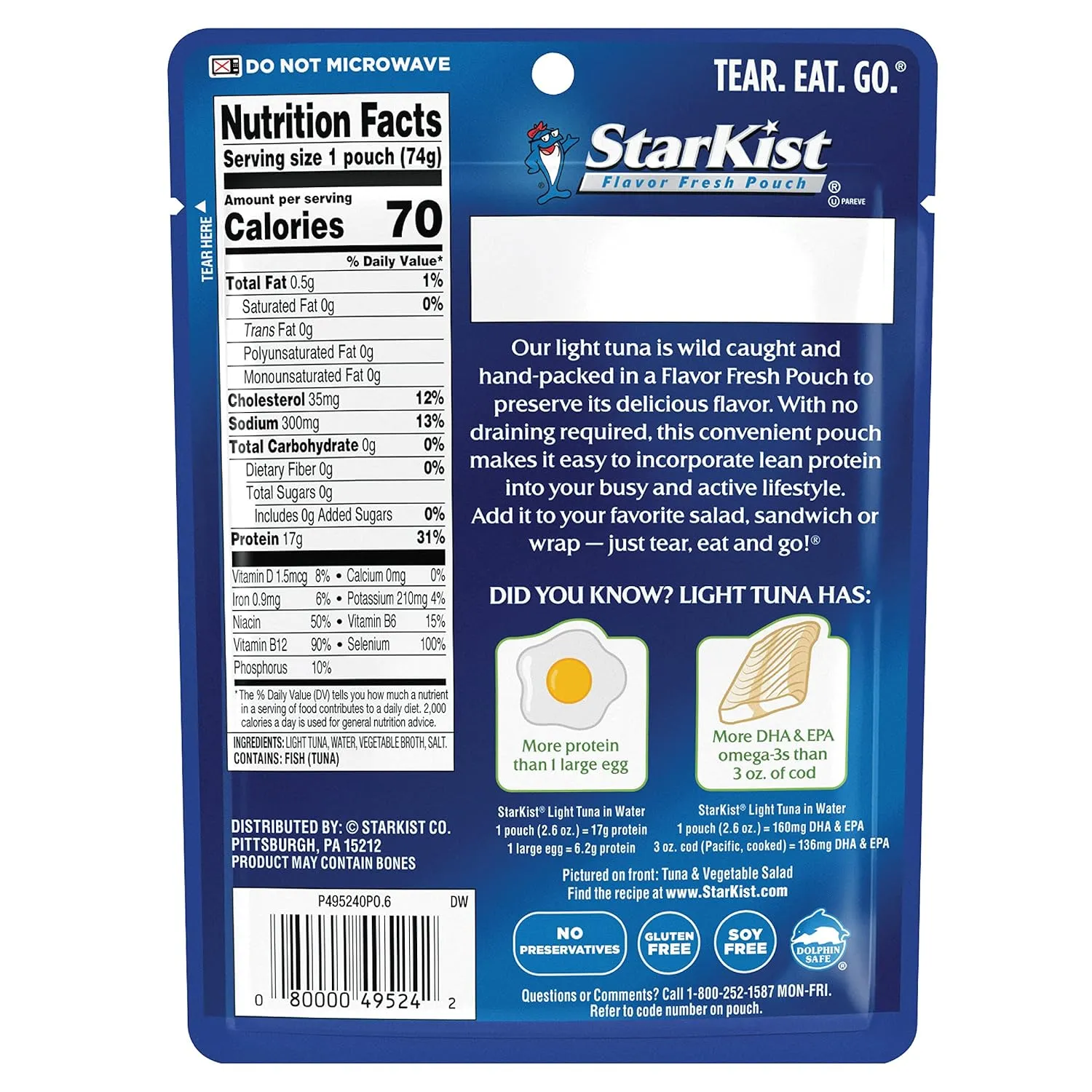 StarKist Chunk Light Tuna in Water Pouch 2.6 Oz Pack of 12
