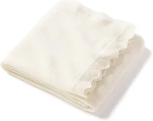 State Cashmere Luxe Scalloped Hem Lightweight Throw Blanket 100% Pure Cashmere Ultra Soft Accent Blanket for Couch, Sofa, & Bed (Undyed White, 40"x30")