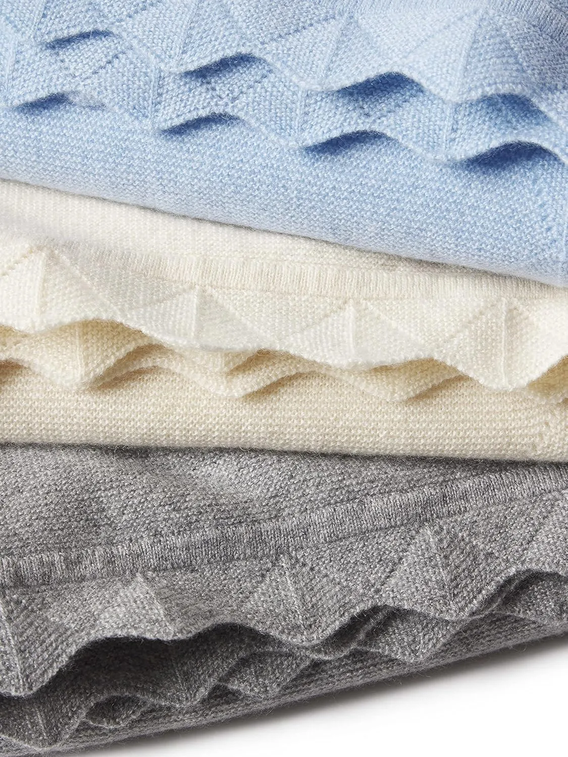 State Cashmere Luxe Scalloped Hem Lightweight Throw Blanket 100% Pure Cashmere Ultra Soft Accent Blanket for Couch, Sofa, & Bed (Undyed White, 40"x30")