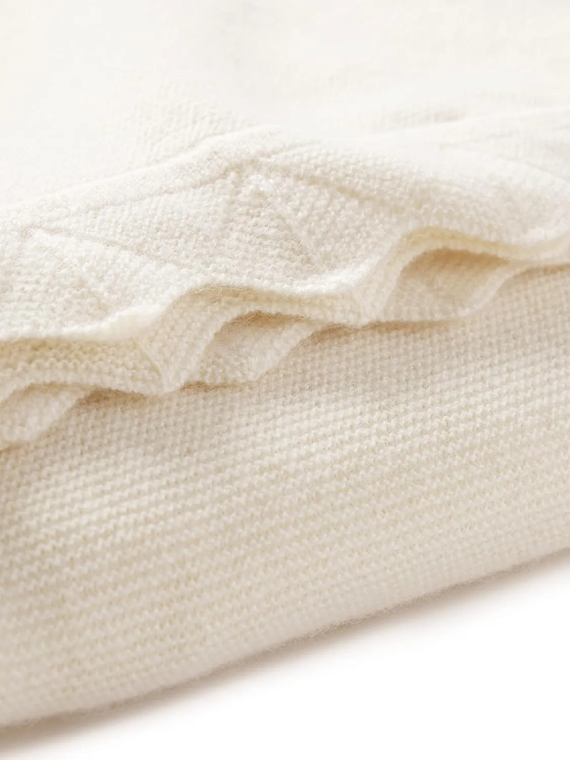 State Cashmere Luxe Scalloped Hem Lightweight Throw Blanket 100% Pure Cashmere Ultra Soft Accent Blanket for Couch, Sofa, & Bed (Undyed White, 40"x30")