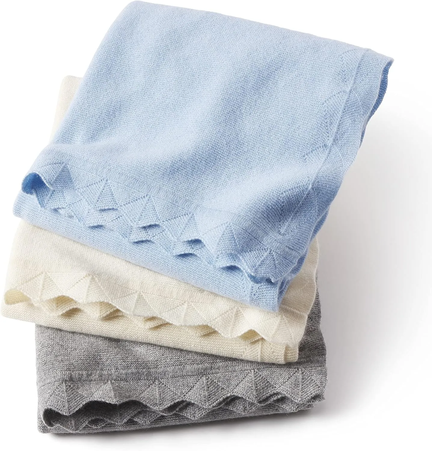 State Cashmere Luxe Scalloped Hem Lightweight Throw Blanket 100% Pure Cashmere Ultra Soft Accent Blanket for Couch, Sofa, & Bed (Undyed White, 40"x30")