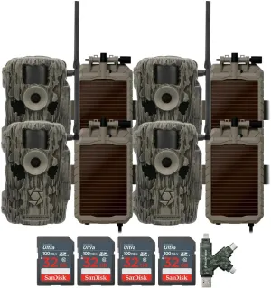 Stealth Cam 36MP Fusion Max Cellular Trail Camera (2-Pack) x 2 Bundle with Lithium Solar Power Panel (4-Pack), 4-in-1 Card Reader, and 32GB Ultra SDHC UHS-I Memory Card (4-Pack) (11 Items)