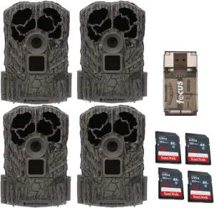 Stealth Cam Browtine 16MP, Durable, 60 Feet Infrared Detection Range, and Burst Mode Trail Camera Bundle with High Speed USB 2.0 Card Reader, and 32GB Ultra SDHC UHS-I Memory Card (4-Pack)
