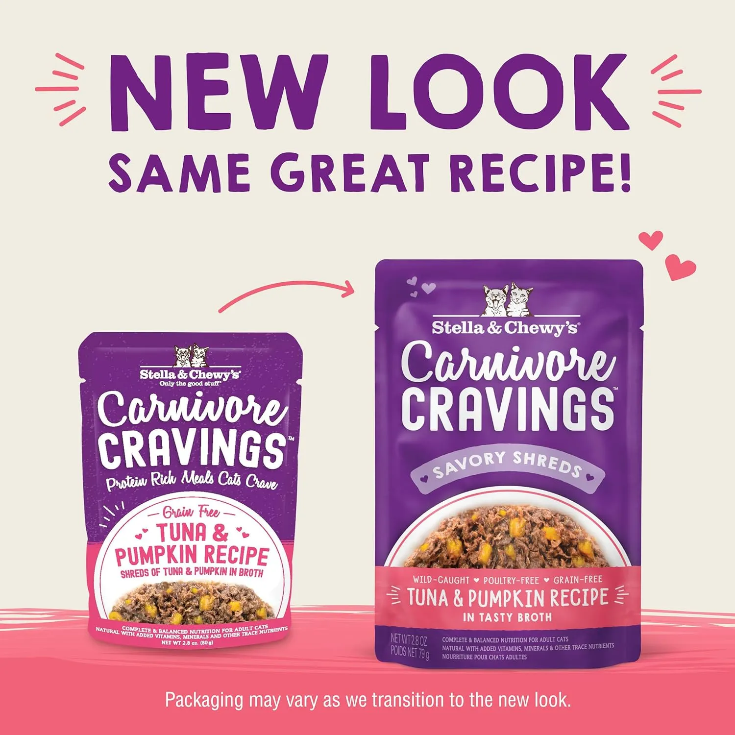 Stella & Chewy's Carnivore Cravings Savory Shreds Wet Cat Food Pouches – Grain Free, Protein Rich Meal, Topper or Treat – Tuna & Pumpkin Recipe (2.8 Ounce Pouches, Case of 12)