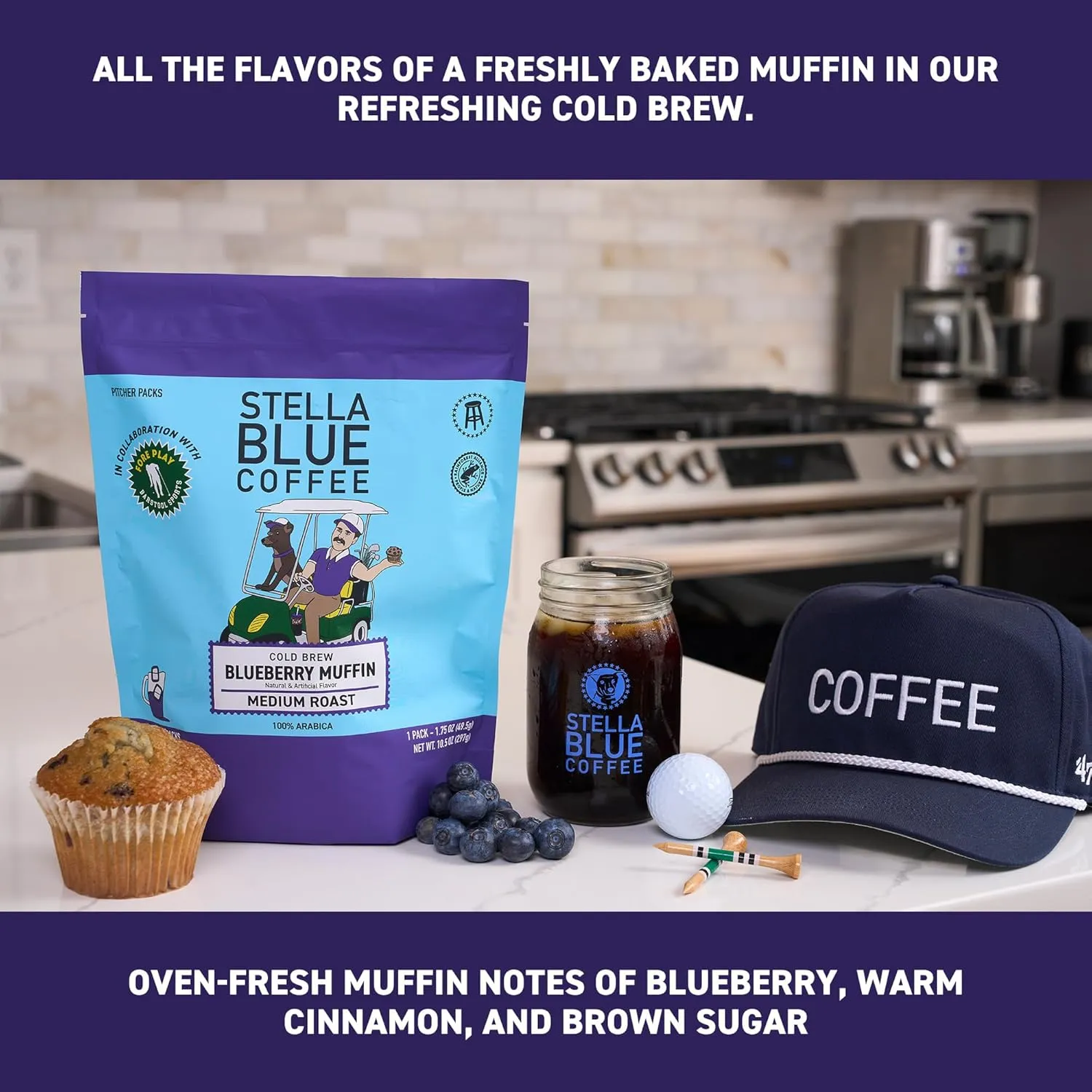 STELLA BLUE Fresh Cold Brew Coffee | Blueberry Muffin | 100% Arabica Medium Roast | Notes of Blueberry Cinnamon and Brown Sugar | Cold Brew Packets | Makes 24 Cups | 6 Easy Cold Brew Pouches
