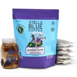 STELLA BLUE Fresh Cold Brew Coffee | Blueberry Muffin | 100% Arabica Medium Roast | Notes of Blueberry Cinnamon and Brown Sugar | Cold Brew Packets | Makes 24 Cups | 6 Easy Cold Brew Pouches