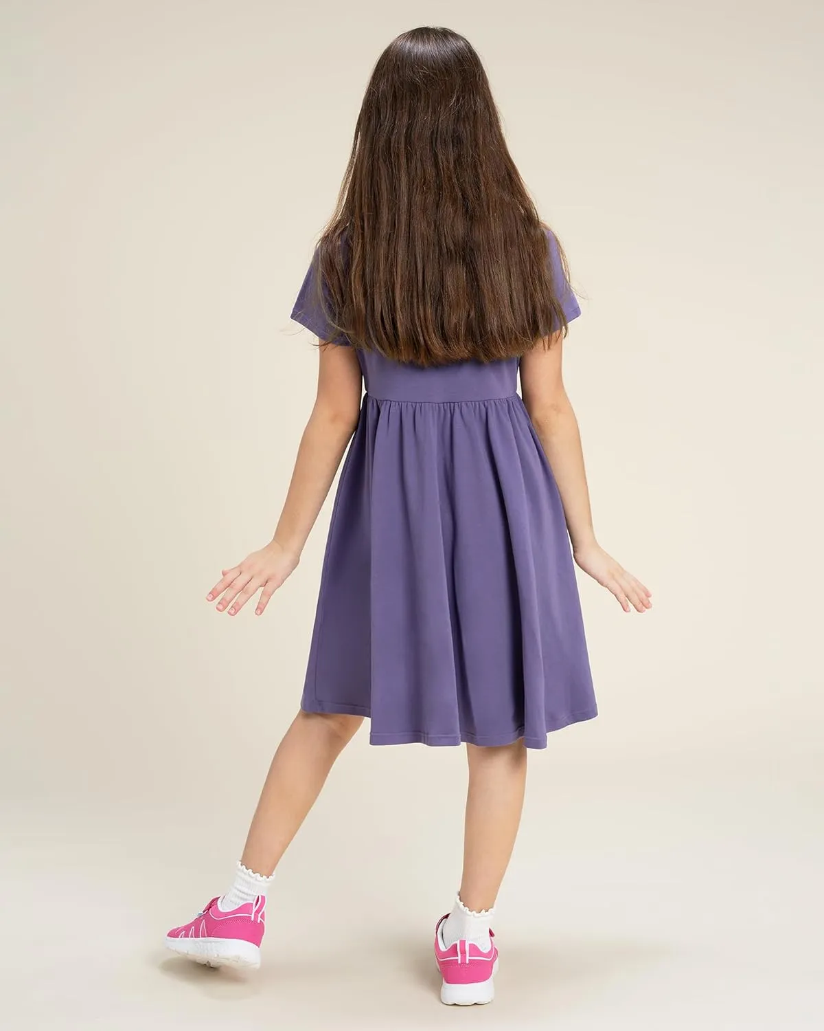 Stelle Girls Dresses Cotton Short Sleeve Dress Cute Midi Casual Sundress with 2 Pockets