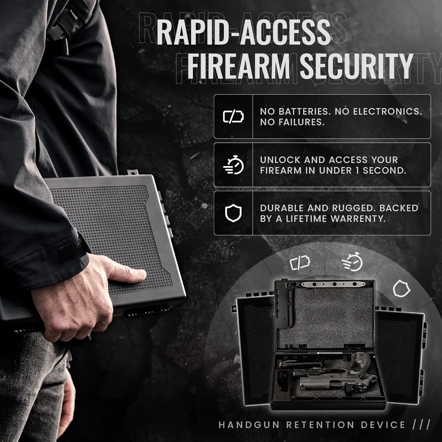 STOPBOX Gun Safe Alternative - Tactical Handgun Storage, Instant Access Portable Gun Case, TSA Compliant Gun Lock Box for Quick Handgun Access | Black - 2PK (Full-Size Only)
