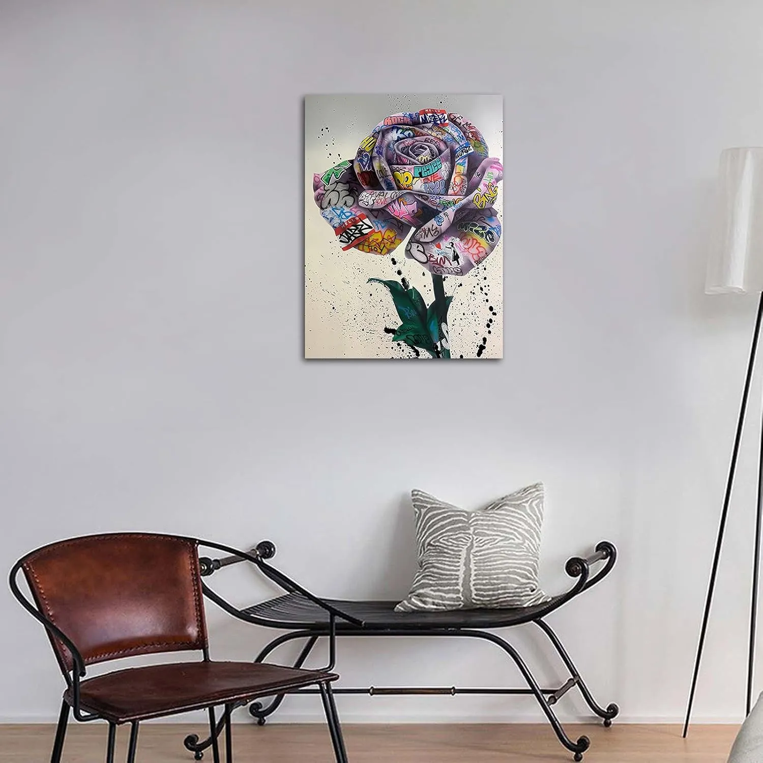 Street Art - Graffiti Rose Picture Canvas Prints for Wall Decor - Cool Framed Artwork for Boys Bedroom & Man Cave - 18x24 Inches