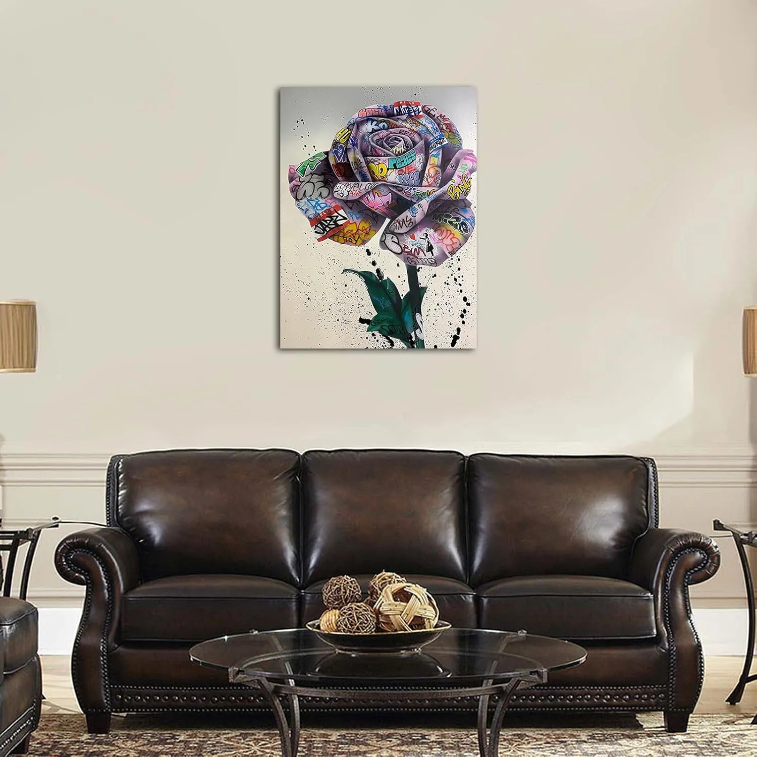 Street Art - Graffiti Rose Picture Canvas Prints for Wall Decor - Cool Framed Artwork for Boys Bedroom & Man Cave - 18x24 Inches