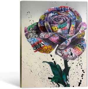 Street Art - Graffiti Rose Picture Canvas Prints for Wall Decor - Cool Framed Artwork for Boys Bedroom & Man Cave - 18x24 Inches
