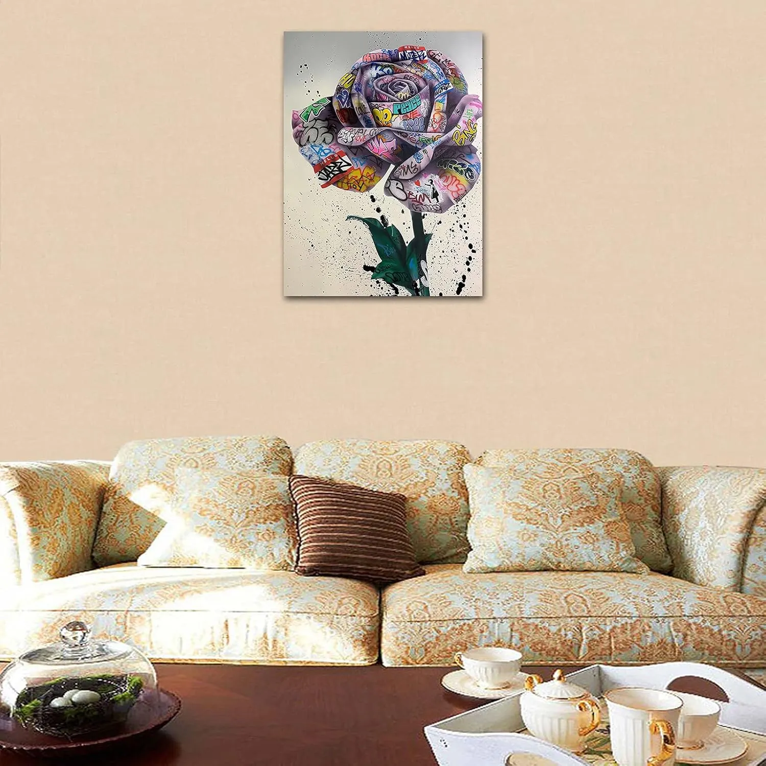 Street Art - Graffiti Rose Picture Canvas Prints for Wall Decor - Cool Framed Artwork for Boys Bedroom & Man Cave - 18x24 Inches