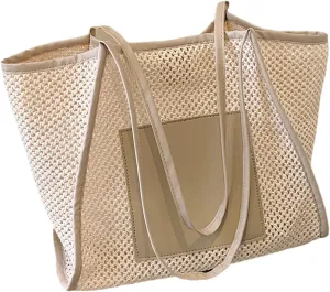 Stylish Beach Bag for Women Large Mesh Hollow Handbag Lightweight Perfect for Travel Pool Gym & Picnic