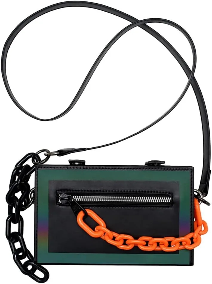 Stylish Square Crossbody Bag With Reflective Strip,Acrylic Chain Shoulder Purse,Cool Waterproof Satchel For Women/Men