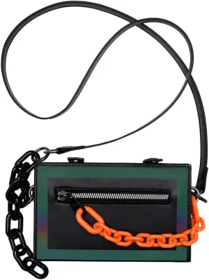 Stylish Square Crossbody Bag With Reflective Strip,Acrylic Chain Shoulder Purse,Cool Waterproof Satchel For Women/Men