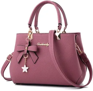 Stylish Women’s PU Leather Top Handle Satchel Handbag with Bow Pendant - Versatile Zipper Tote & Crossbody Bag in Green