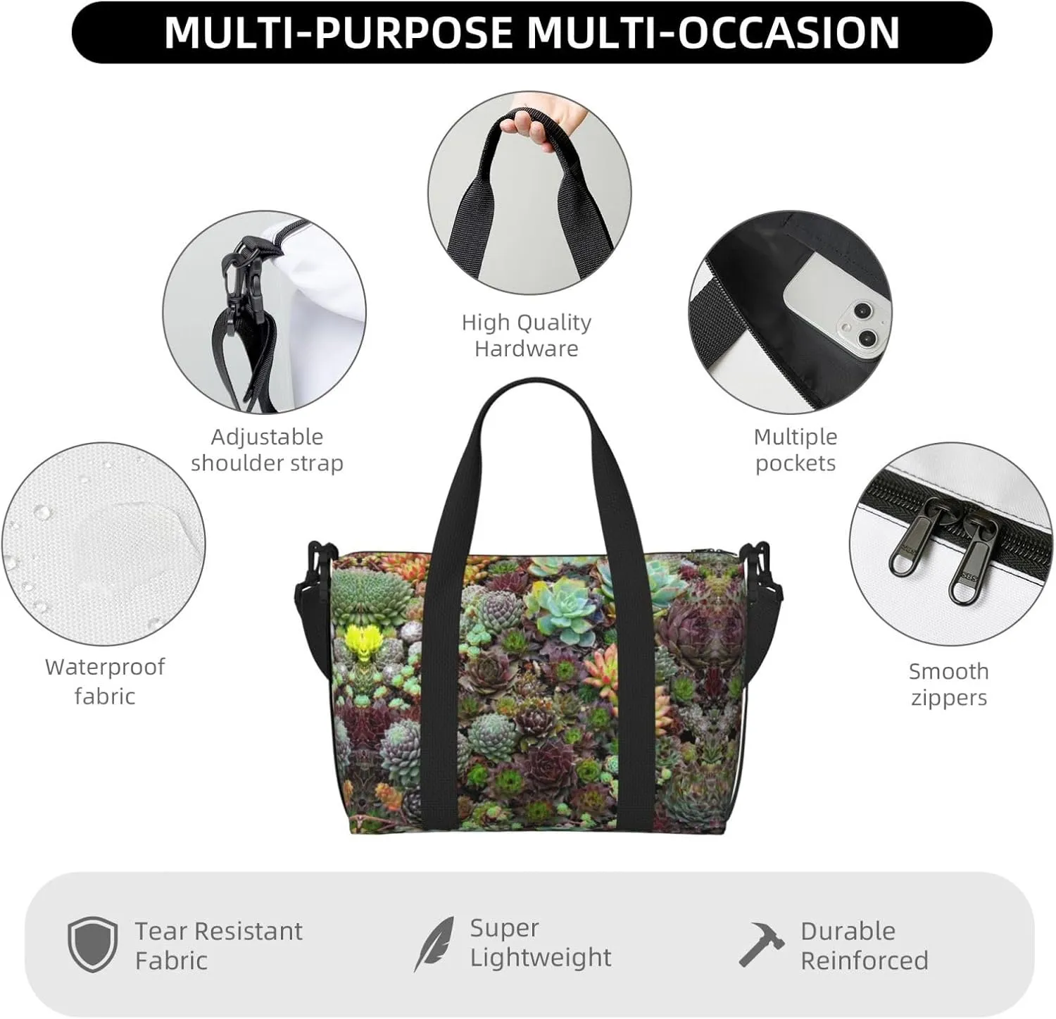 Succulent Travel Bags, Weekender Carry On For Women, Sports Gym Bag, Workout Duffel Bag,Overnight
