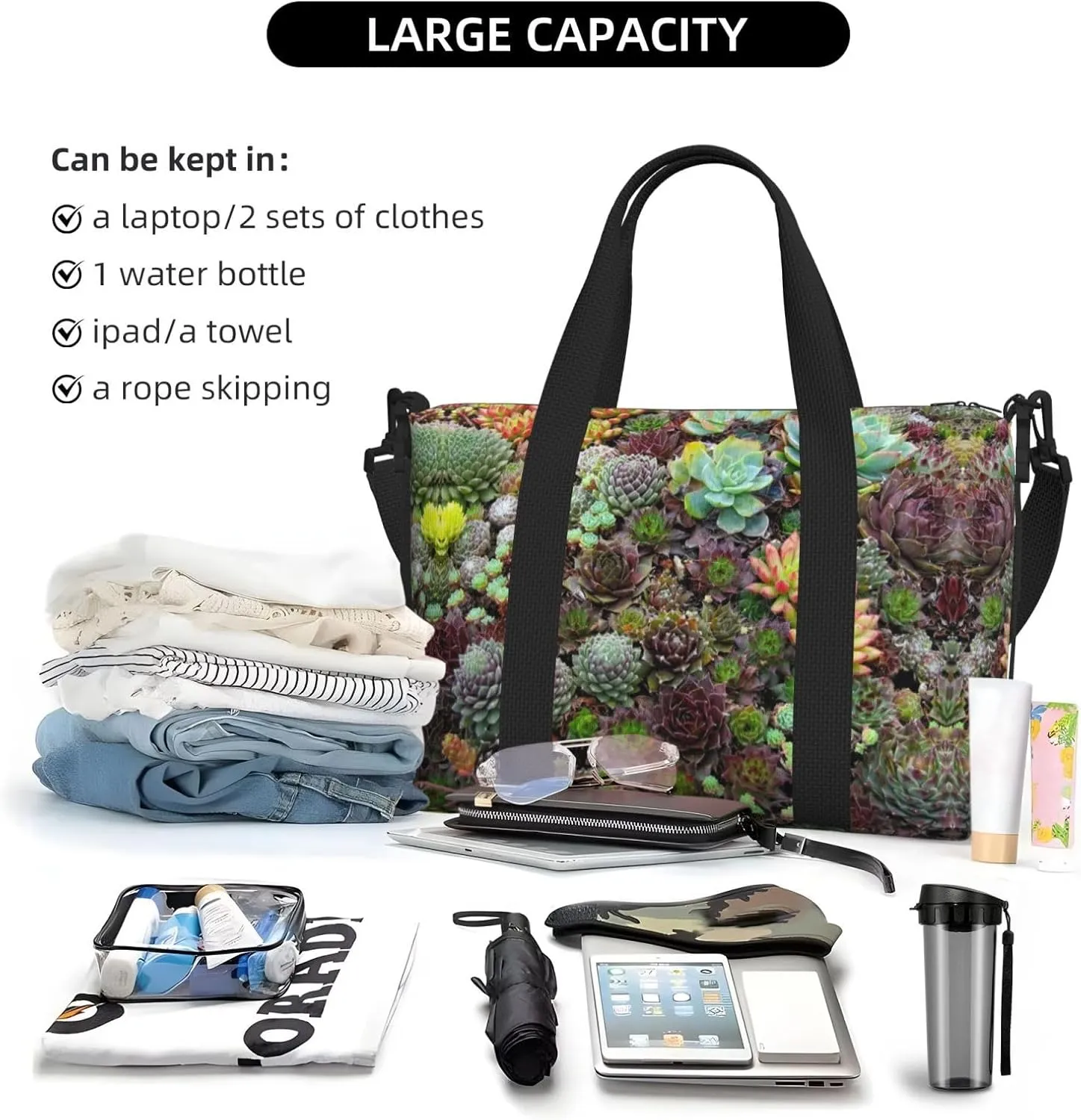 Succulent Travel Bags, Weekender Carry On For Women, Sports Gym Bag, Workout Duffel Bag,Overnight