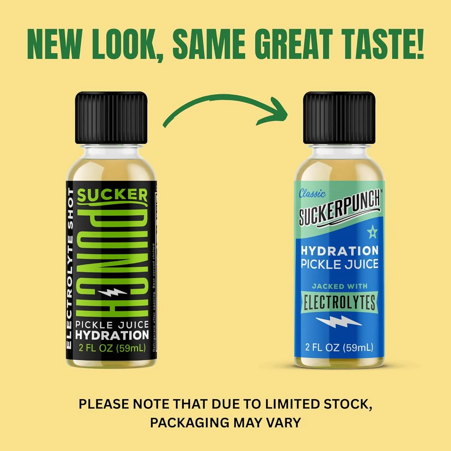 Suckerpunch Electrolyte Pickle Juice Shot, Dill Flavored, Gluten Free, Post Workout, Sports Drink, Hydration, Low Calorie, Muscle Cramp Defense, Potassium, Keto Friendly, Low Sugar, Non GMO, 2oz, 12ct