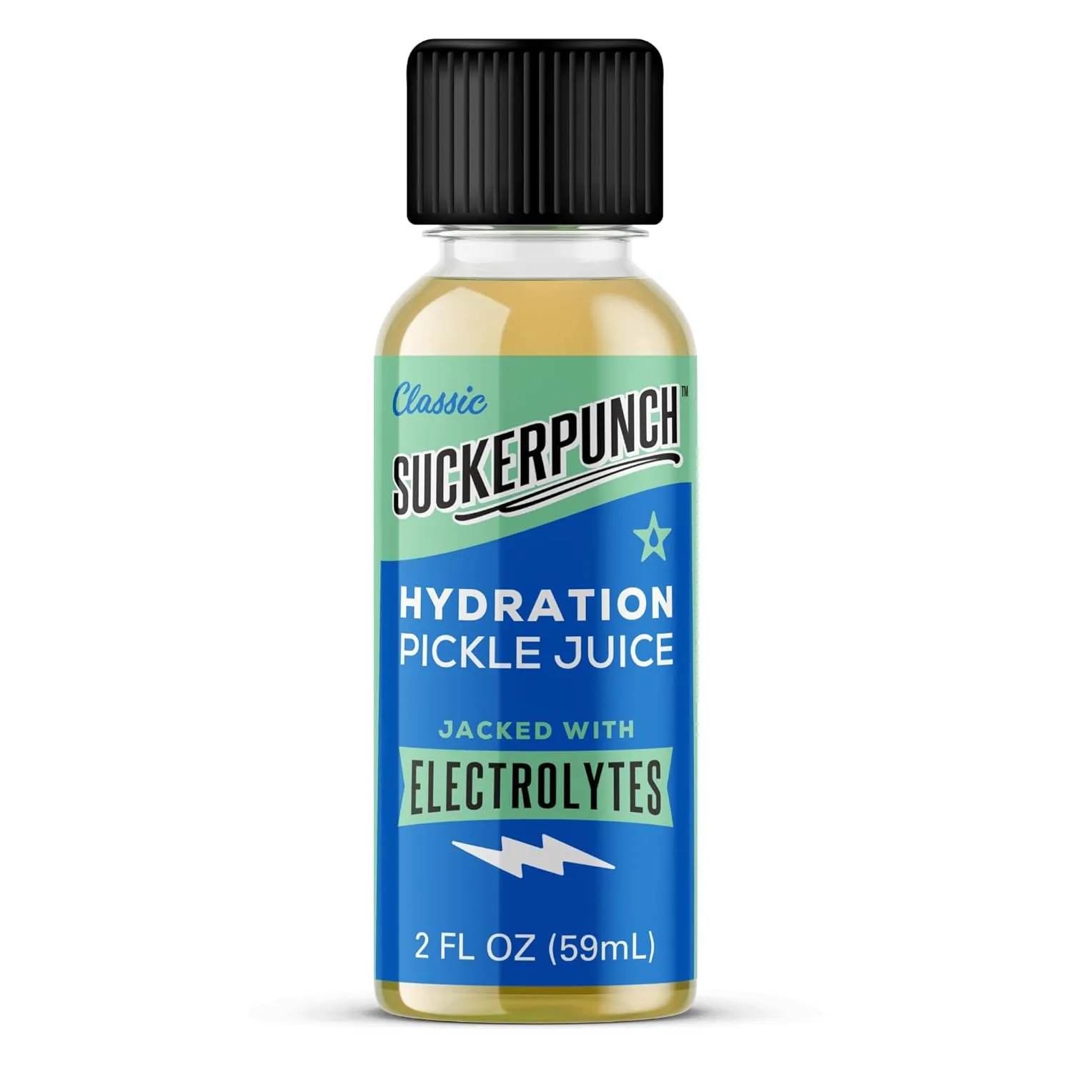 Suckerpunch Electrolyte Pickle Juice Shot, Dill Flavored, Gluten Free, Post Workout, Sports Drink, Hydration, Low Calorie, Muscle Cramp Defense, Potassium, Keto Friendly, Low Sugar, Non GMO, 2oz, 12ct