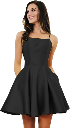 Sukleet Women's Short Homecoming Dresses with Pockets Backless Satin Prom Dress for Teens 2025