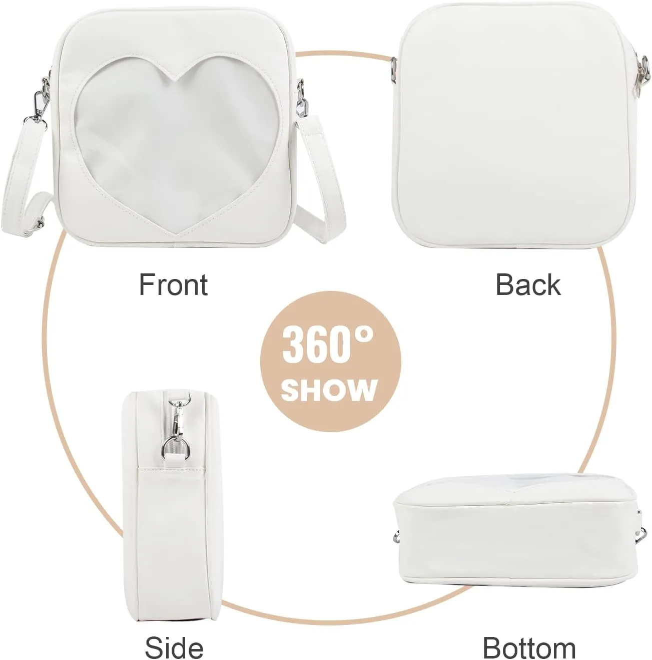 SUKUTU Ita Bag Women's Clear Heart Crossbody Bag Lightweight Kawaii JK Uniform Display Bag