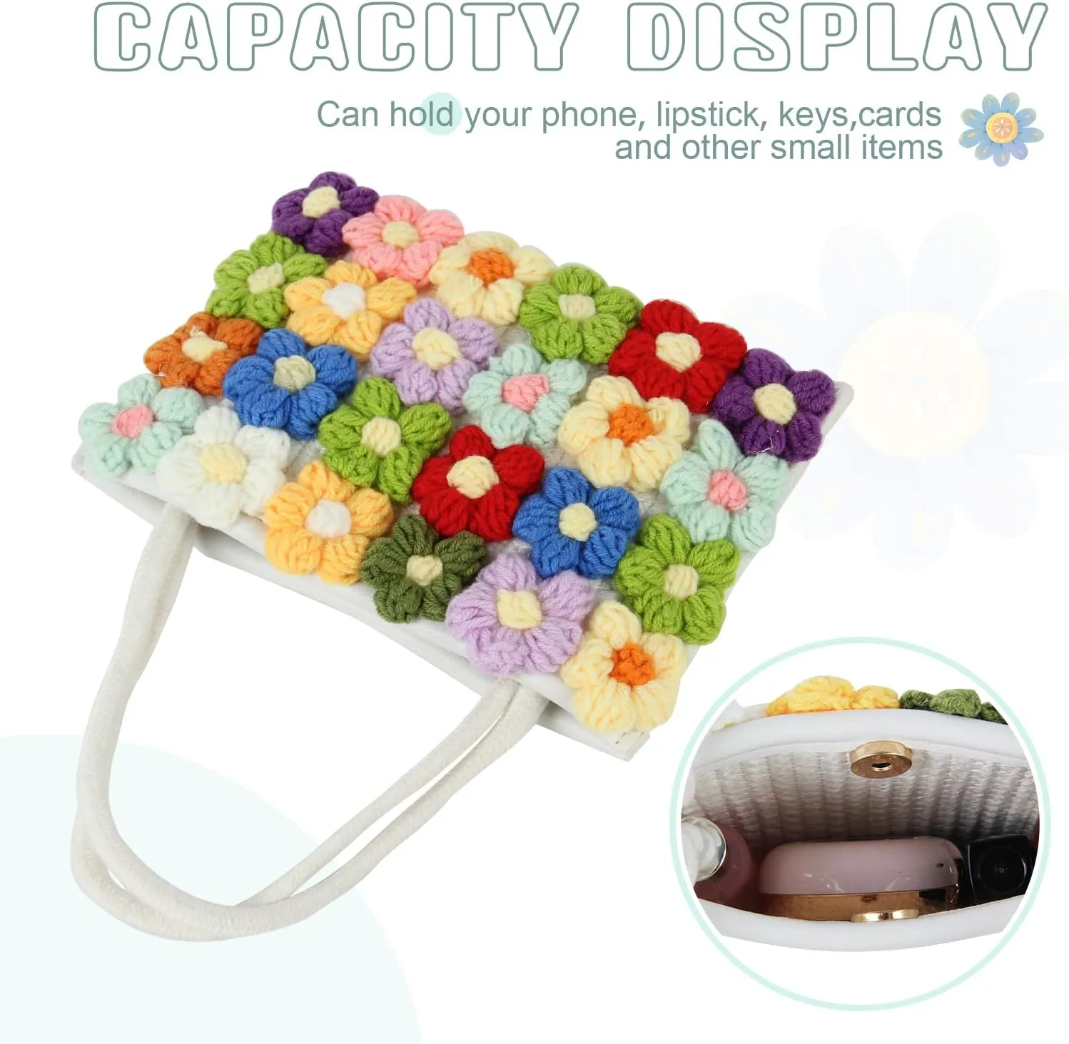 SUKUTU Women Small Flower Handwoven Crossbody Handbag Cute Multicolored Purse Bag Cotton Crochet Shoulder Bag
