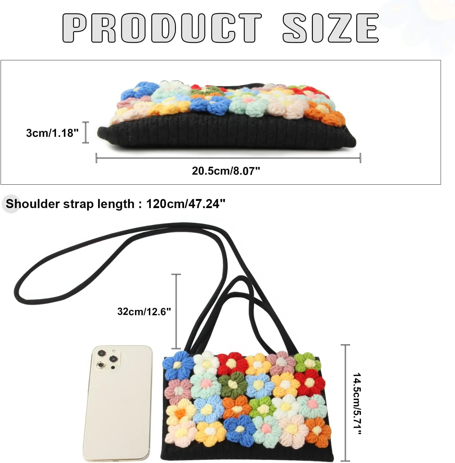 SUKUTU Women Small Flower Handwoven Crossbody Handbag Cute Multicolored Purse Bag Cotton Crochet Shoulder Bag