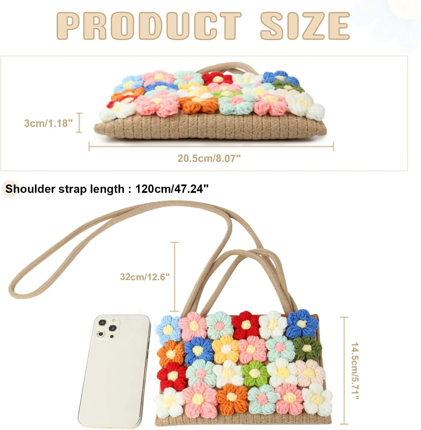 SUKUTU Women Small Flower Handwoven Crossbody Handbag Cute Multicolored Purse Bag Cotton Crochet Shoulder Bag