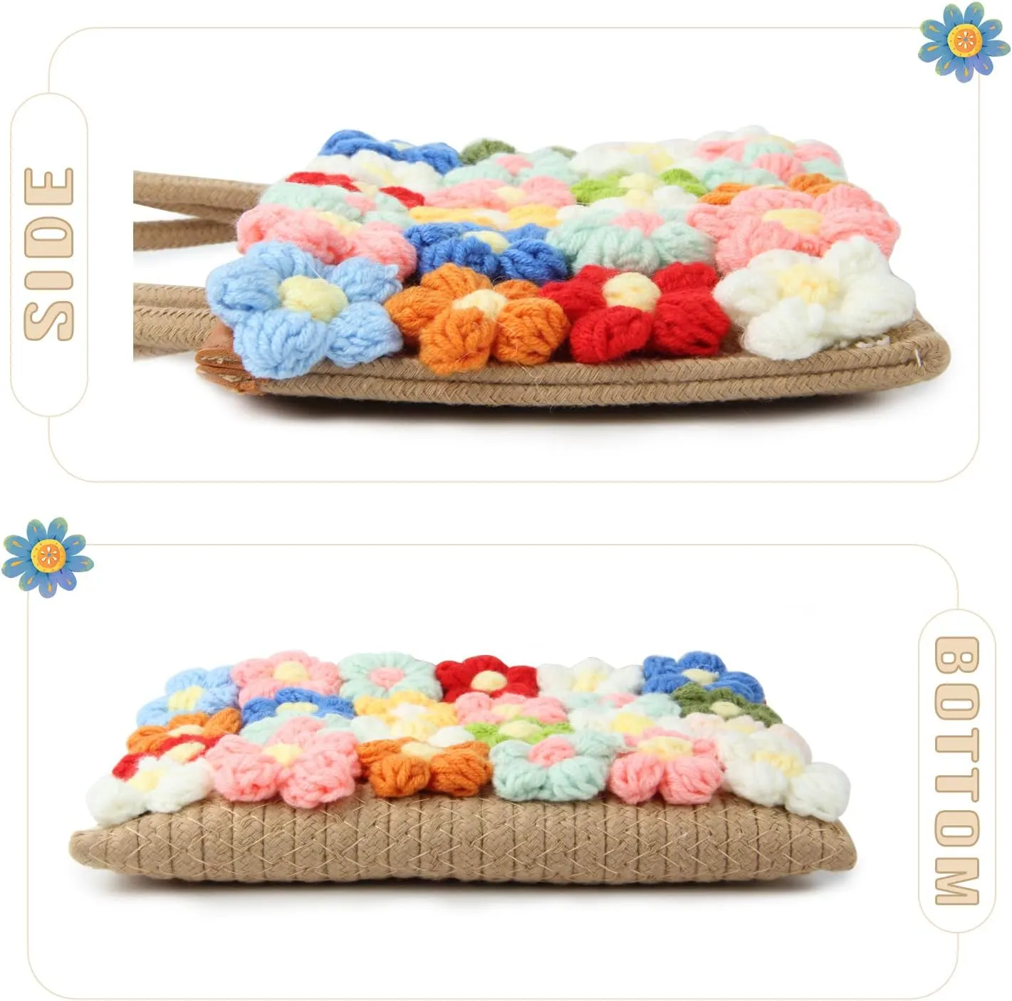 SUKUTU Women Small Flower Handwoven Crossbody Handbag Cute Multicolored Purse Bag Cotton Crochet Shoulder Bag