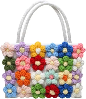 SUKUTU Women Small Flower Handwoven Crossbody Handbag Cute Multicolored Purse Bag Cotton Crochet Shoulder Bag