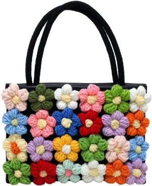 SUKUTU Women Small Flower Handwoven Crossbody Handbag Cute Multicolored Purse Bag Cotton Crochet Shoulder Bag
